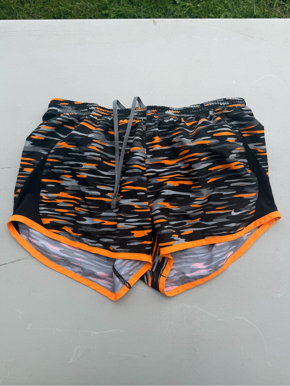 Nike Women’s Black & Orange Camo Athletic Shorts